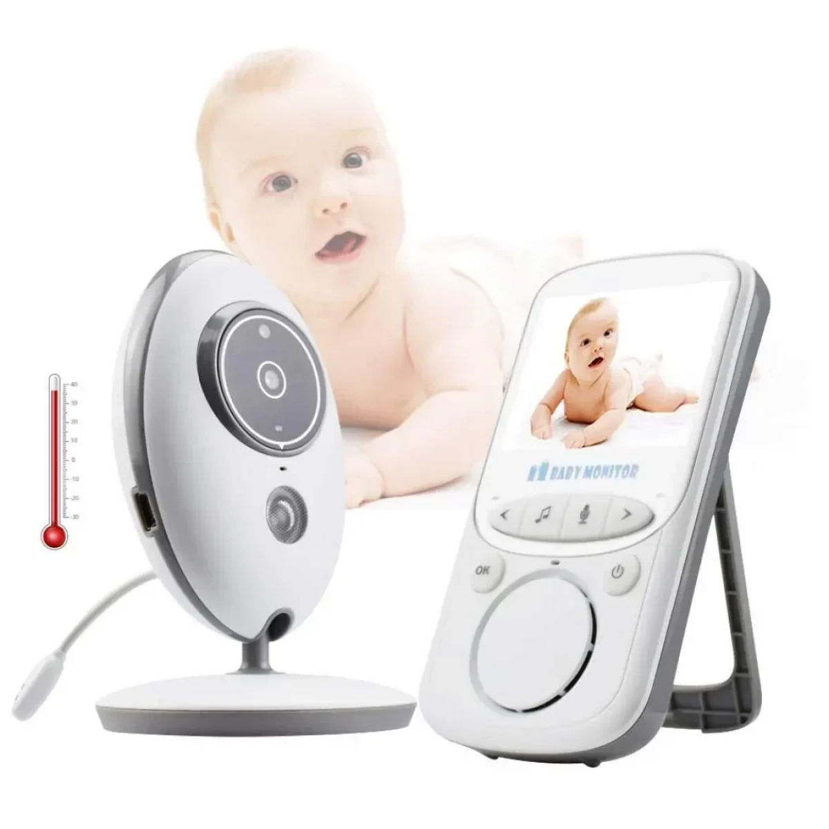 Ασύρματο Baby monitor με οθόνη 2.4″ LCD, θερμοκρασία, μικρόφωνο και night vision VB6056 λευκό - Image 3
