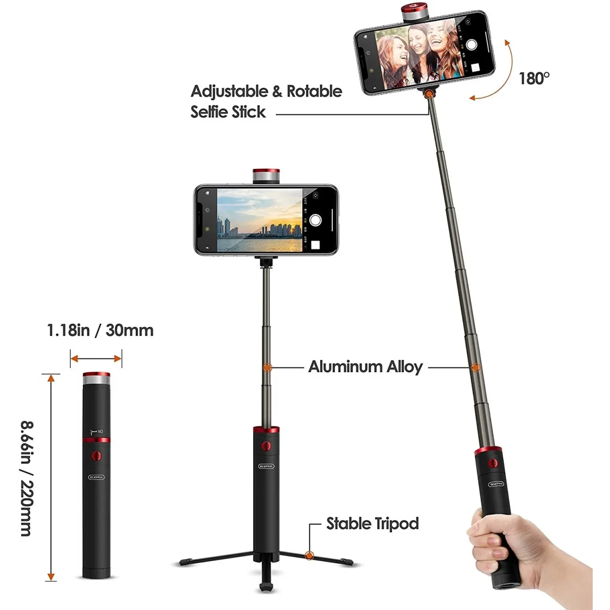 Ασύρματο τρίποδο selfie stick με φλάς φωτισμό Bluetooth – Wireless Remote Control BST01 - Image 2
