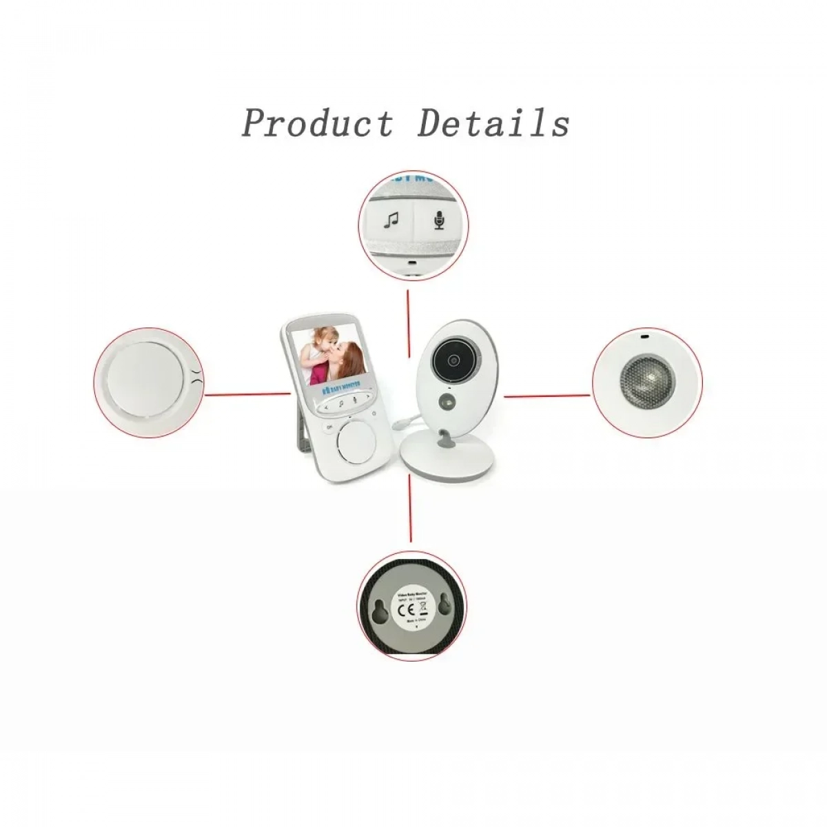 Ασύρματο Baby monitor με οθόνη 2.4″ LCD, θερμοκρασία, μικρόφωνο και night vision VB6056 λευκό