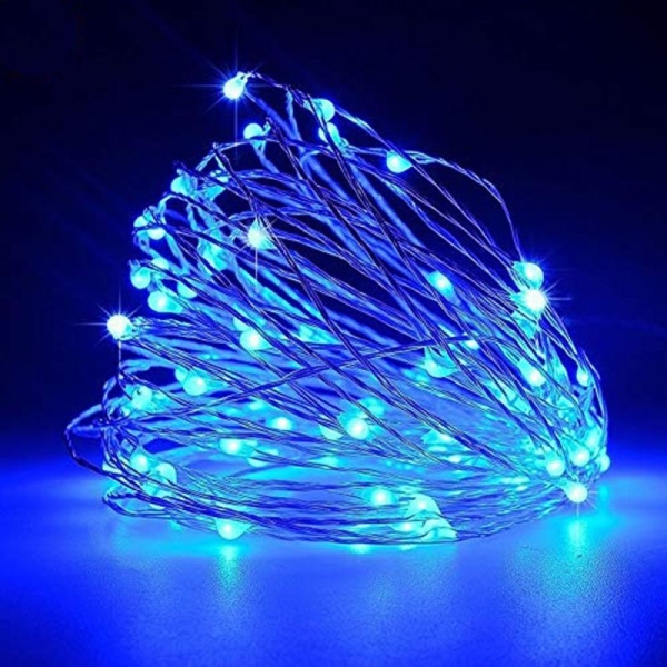 Χριστουγεννιάτικα Λαμπάκια Μπαταρίας 50 Led Με Μπλε Φωτισμό και Καλώδιο Χαλκού