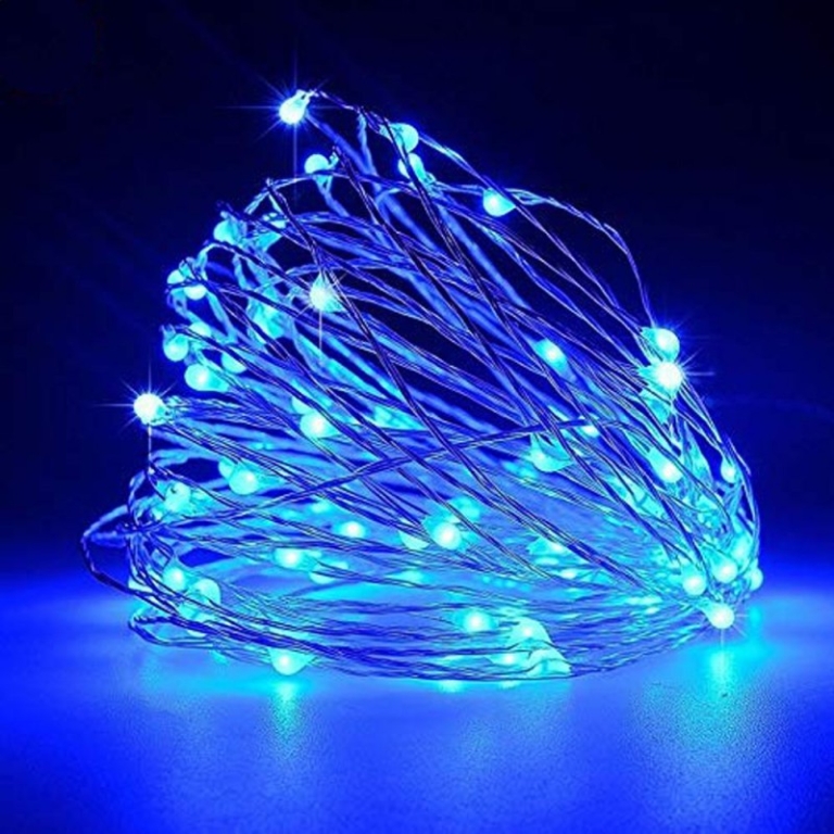 Χριστουγεννιάτικα Λαμπάκια Μπαταρίας 50 Led Με Μπλε Φωτισμό και Καλώδιο Χαλκού