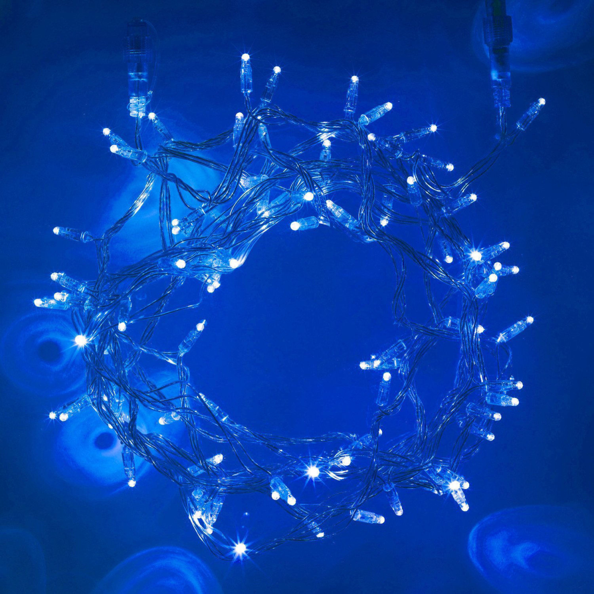 Χριστουγεννιάτικα Λαμπάκια Μπλε Πρίζας 100 LED με διάφανο καλώδιο 3m - Image 2