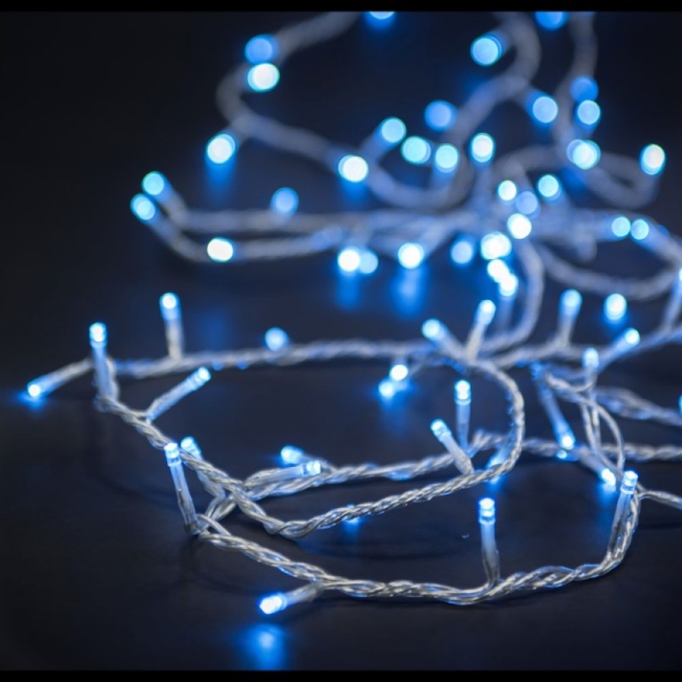 Χριστουγεννιάτικα Λαμπάκια Μπλε Πρίζας 100 LED με διάφανο καλώδιο 3m