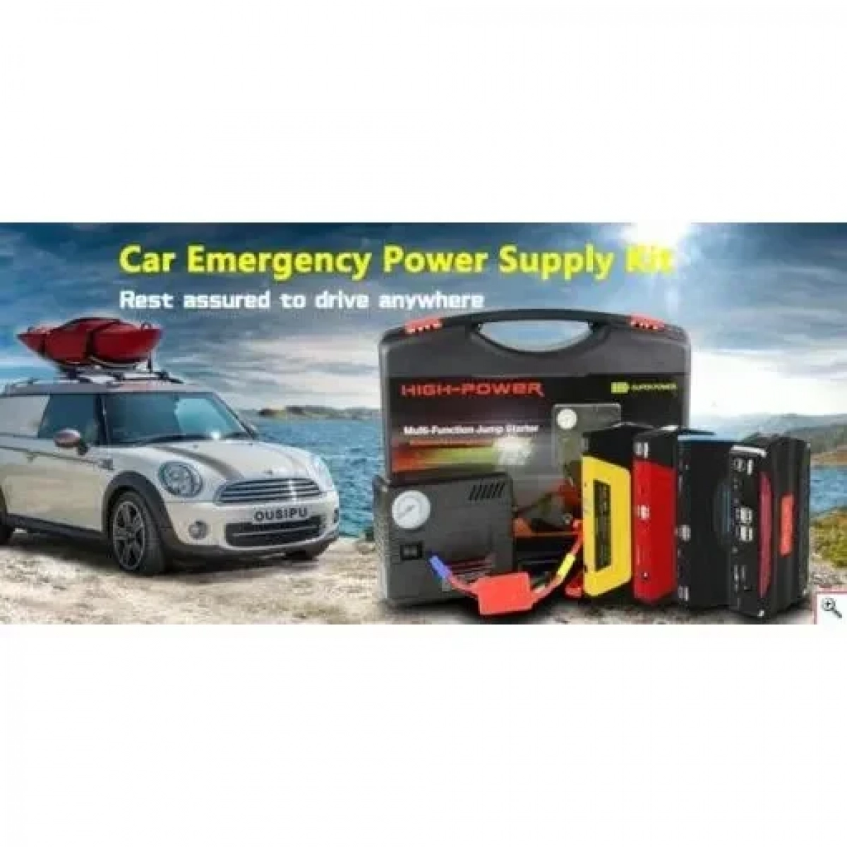 Εκκινητής Power Bank & κομπρεσέρ τρόμπα αέρος αυτοκινήτου με LED φακό Jump Start μαύρο
