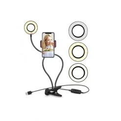 Επαγγελματικό LED Φωτιστικό Δαχτυλίδι, Βάση Κινητού USB με Κλιπ & Εύκαμπτο Βραχίονα 2 σε 1 - Professional Live Stream Light