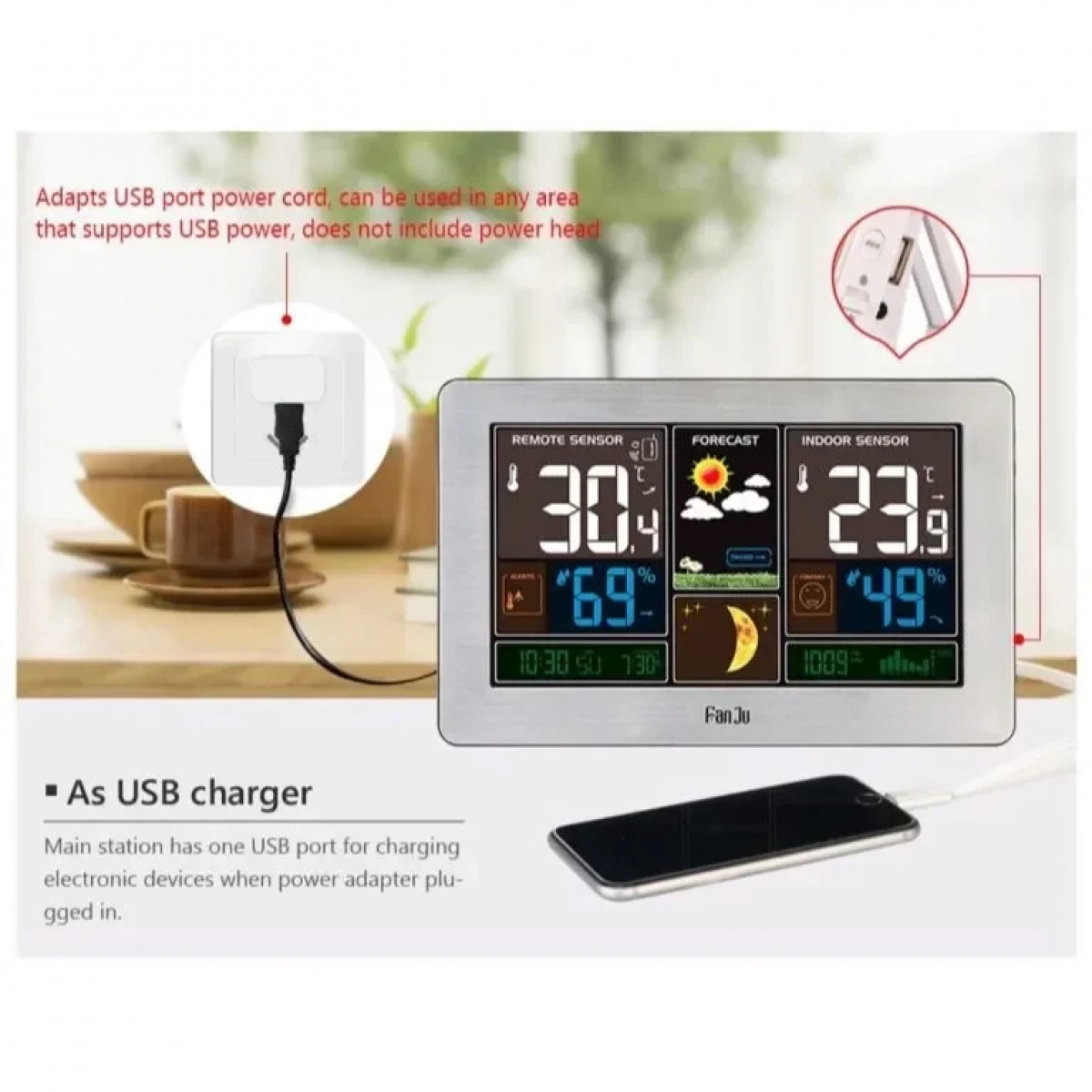 Ρολόι FanJu FJ3378 Wireless, σε ασημί χρώμα