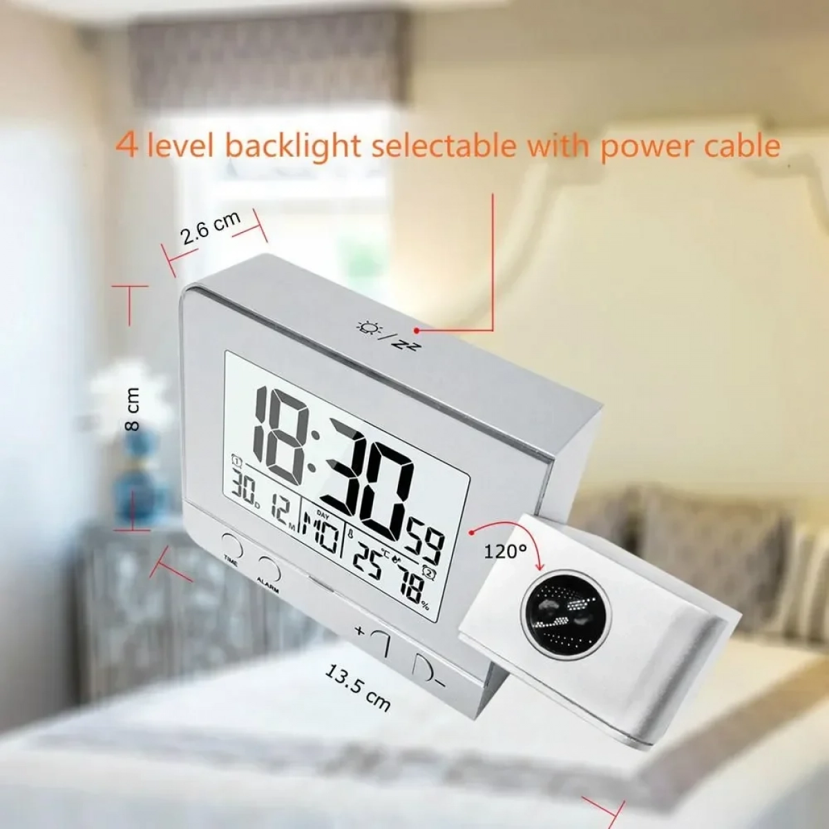 Ρολόι Ξυπνητήρι FanJu FJ3531 Projection Alarm Clock, σε λευκό χρώμα
