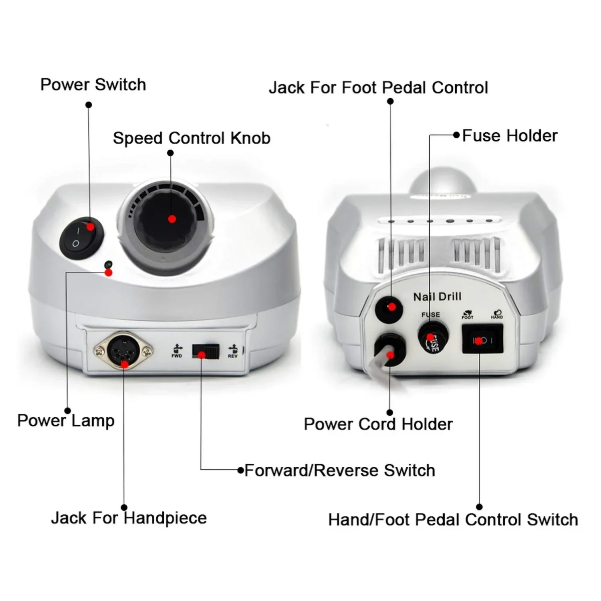 Τροχός Nail Drill Machine ZS-601 PRO 30000 Rpm, Professional and Portable Electric Manicure