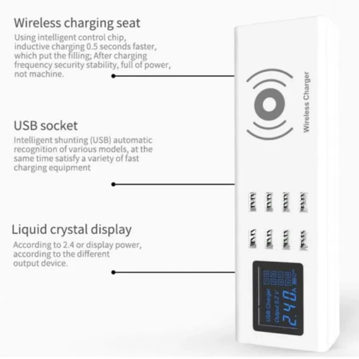Φορτιστής QI Wireless USB Charger LED Display Quick Charge 3.0