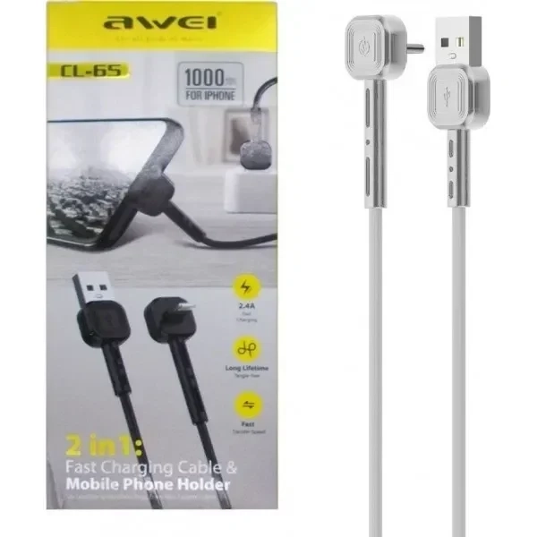 Καλώδιο Awei CL-66 USB to 90° Type C 2.4A, σε λευκό χρώμα
