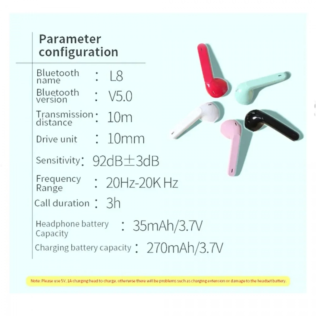 Ασύρματα Hi-Fi Stereo Earbuds TWS L8 με Bluetooth - Μαύρο - Photo7