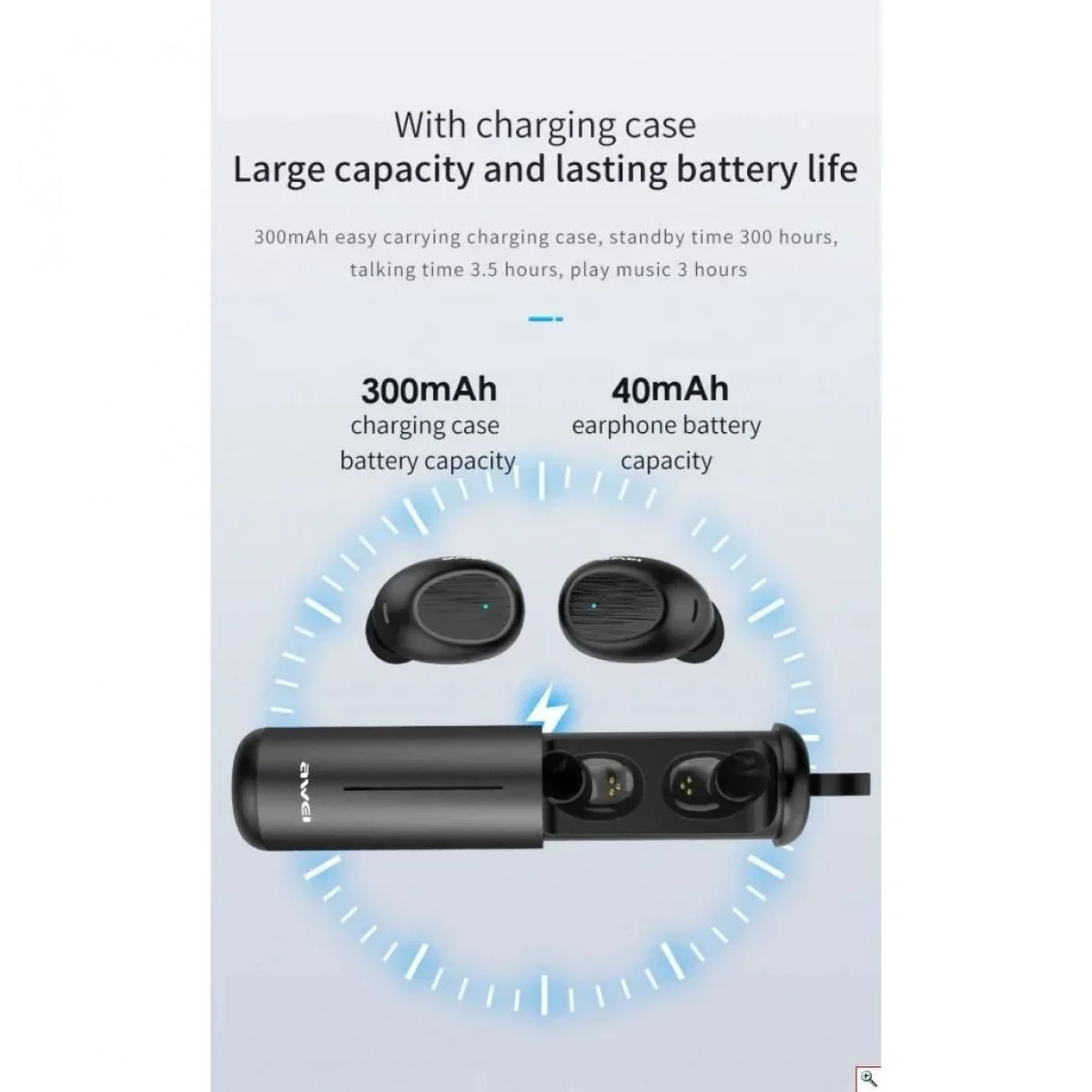 Awei T55 TWS Bluetooth V5.0 Stereo Sport Ακουστικά με Μικρόφωνο και Θήκη Φόρτισης