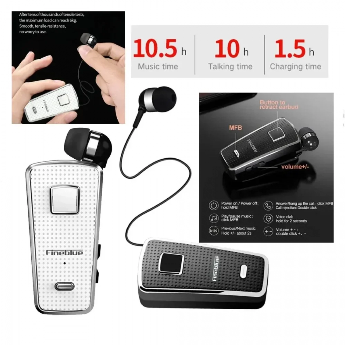 Bluetooth Fineblue Hands Free F970 PRO - Μάυρο - Photo5