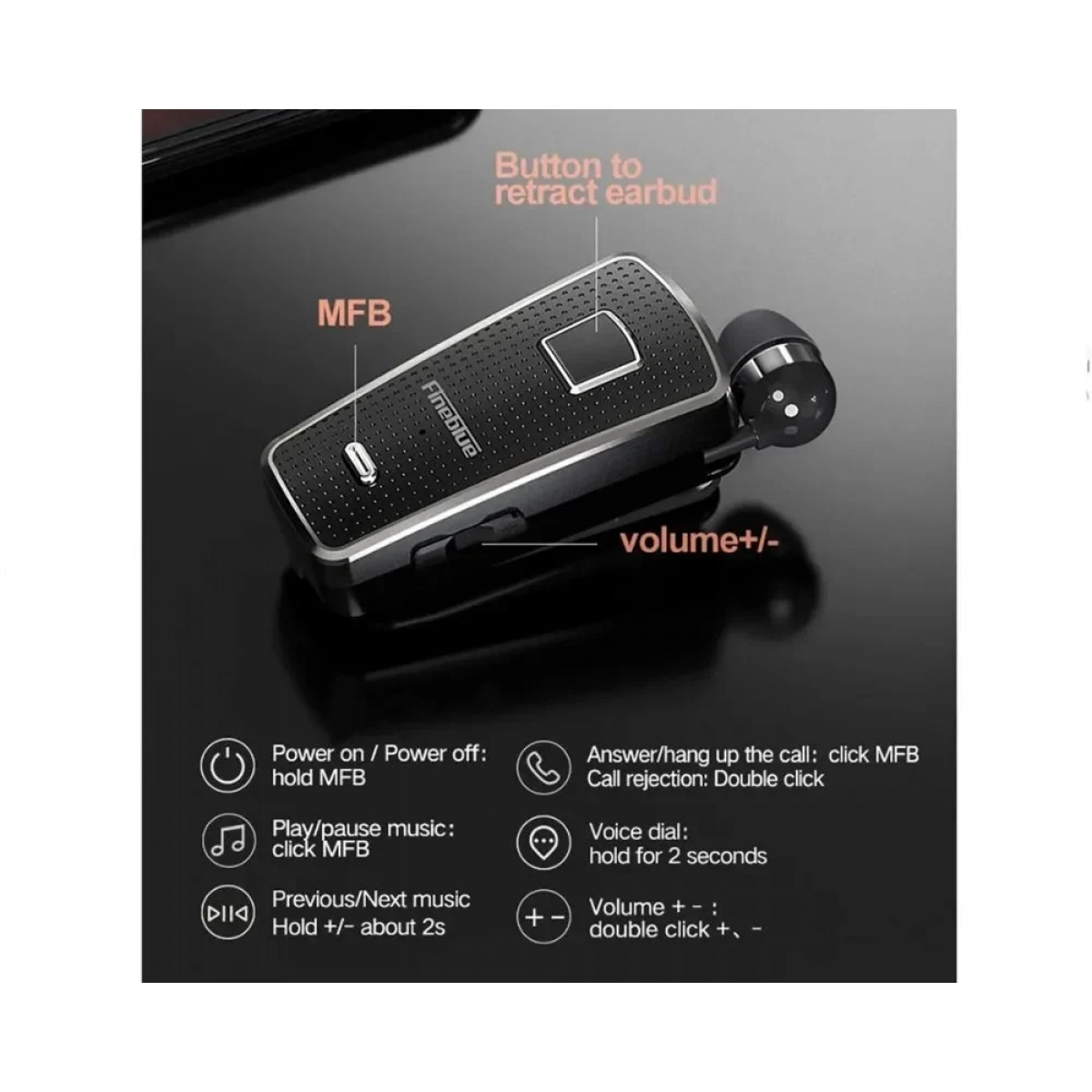 Bluetooth Fineblue Hands Free F970 PRO - Μάυρο - Photo8