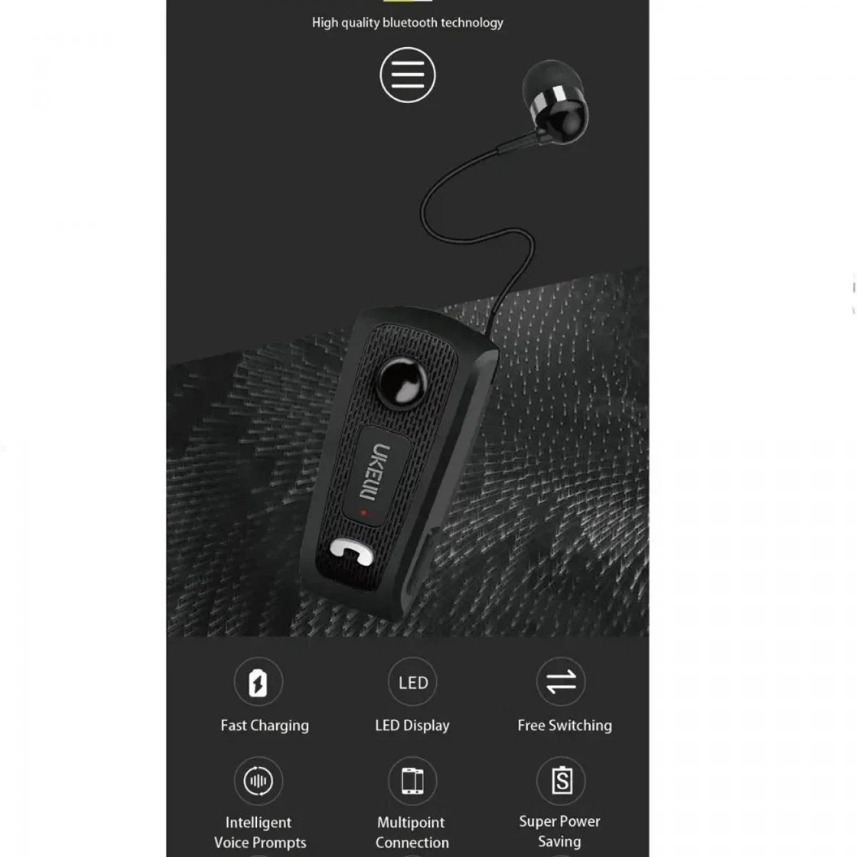 Handsfree UK E20 Bluetooth με Σύστημα Καλωδίου Περιέλιξης – Μαύρο - Photo3
