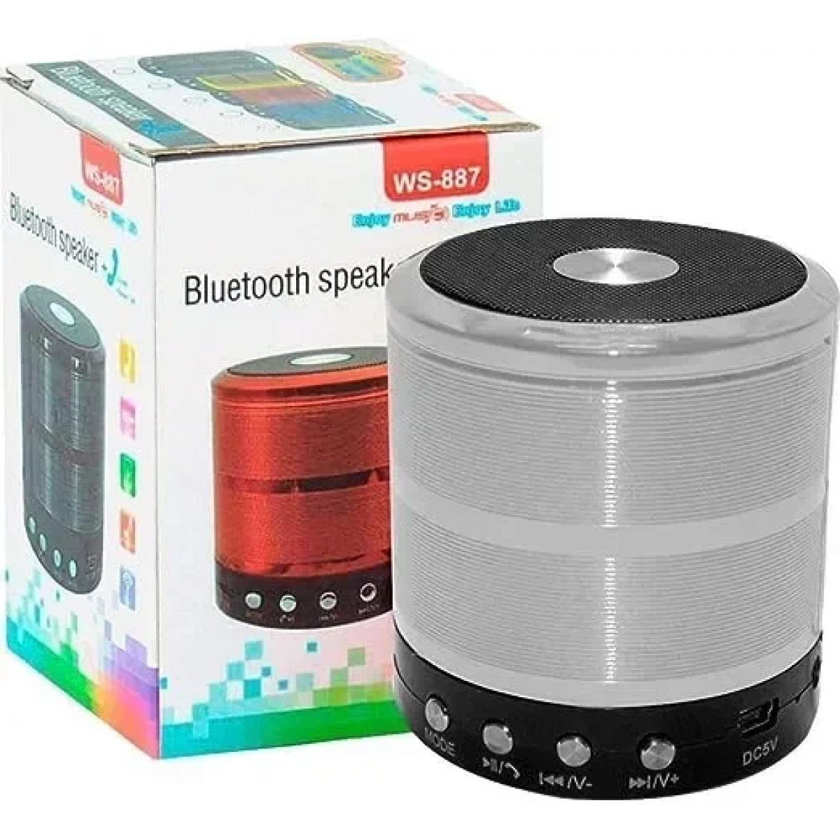 Bluetooth ηχείο Mp3 Player & FM - OEM WS-887, σε ασημί χρώμα