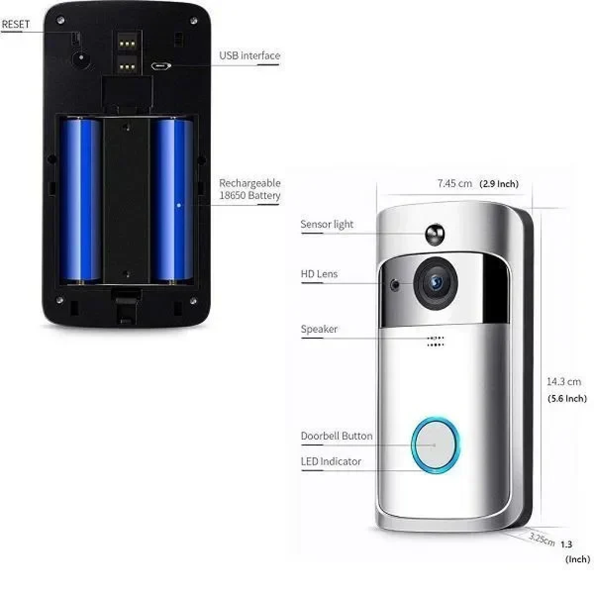 Ασύρματο κουδούνι πόρτας με κάμερα 720P WiFi Video Doorbell EKEN V5