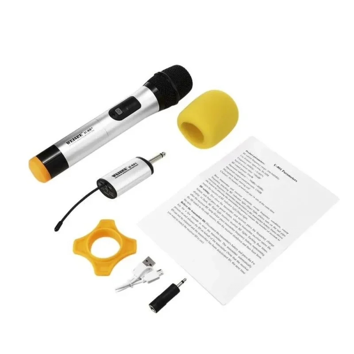 Επαγγελματικό Ασύρματο Μικρόφωνο Weisre U-801 – Universal Wireless Microphone Karaoke σε Ασημί Χρώμα