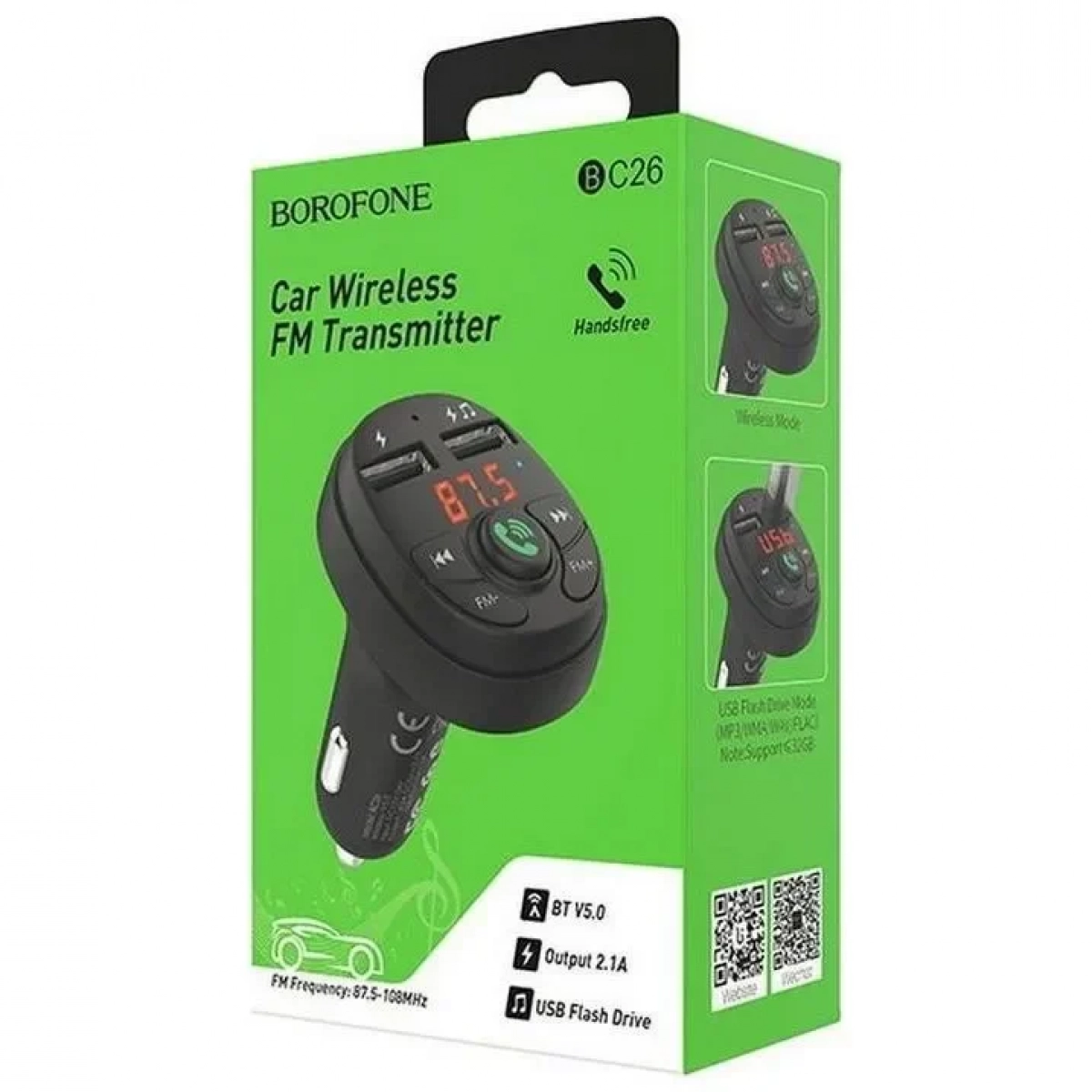 Φορτιστής Αυτοκινήτου Borofone BC26 Music joy με Wireless FM Transmitter V5.0