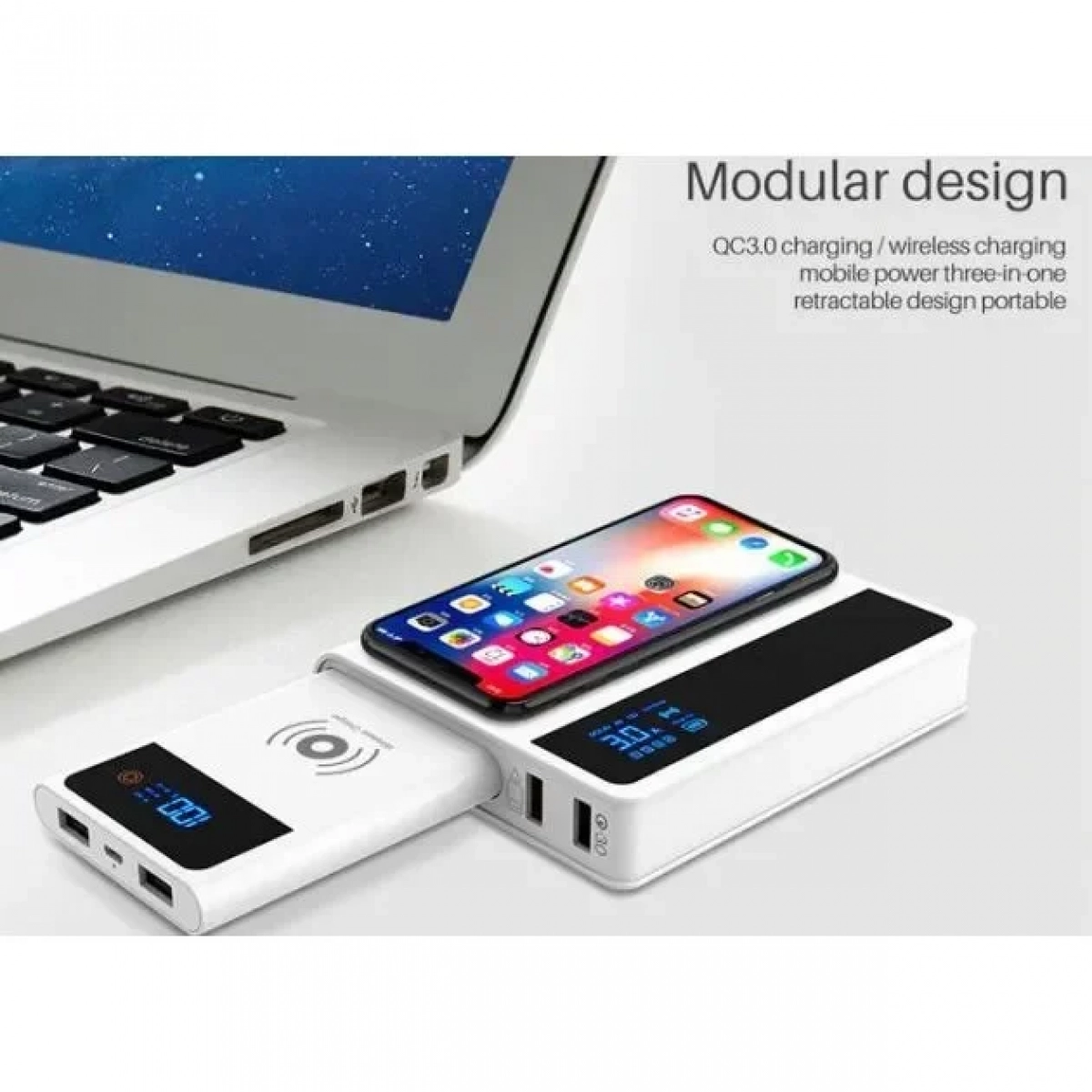 Φορτιστής Τροφοδοτικό Usb QC3.0 Με Powerbank και Ασύρματη Φόρτιση 5000mAh