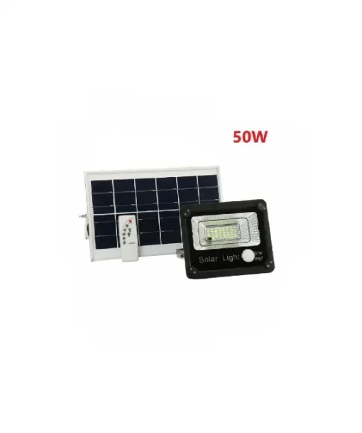 Ηλιακός Φωτοβολταϊκός Προβολέας LED JD-50W IP67 W718 με Φωτοκύτταο Χρονοδιακόπτη +Χειριστήριο