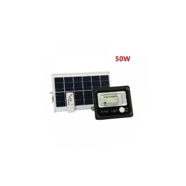 Ηλιακός Φωτοβολταϊκός Προβολέας LED JD-50W IP67 W718 με Φωτοκύτταο Χρονοδιακόπτη +Χειριστήριο