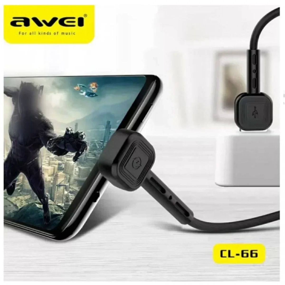 Καλώδιο Awei CL-66 USB to 90° Type C 2.4A, σε μαύρο χρώμα - Photo7