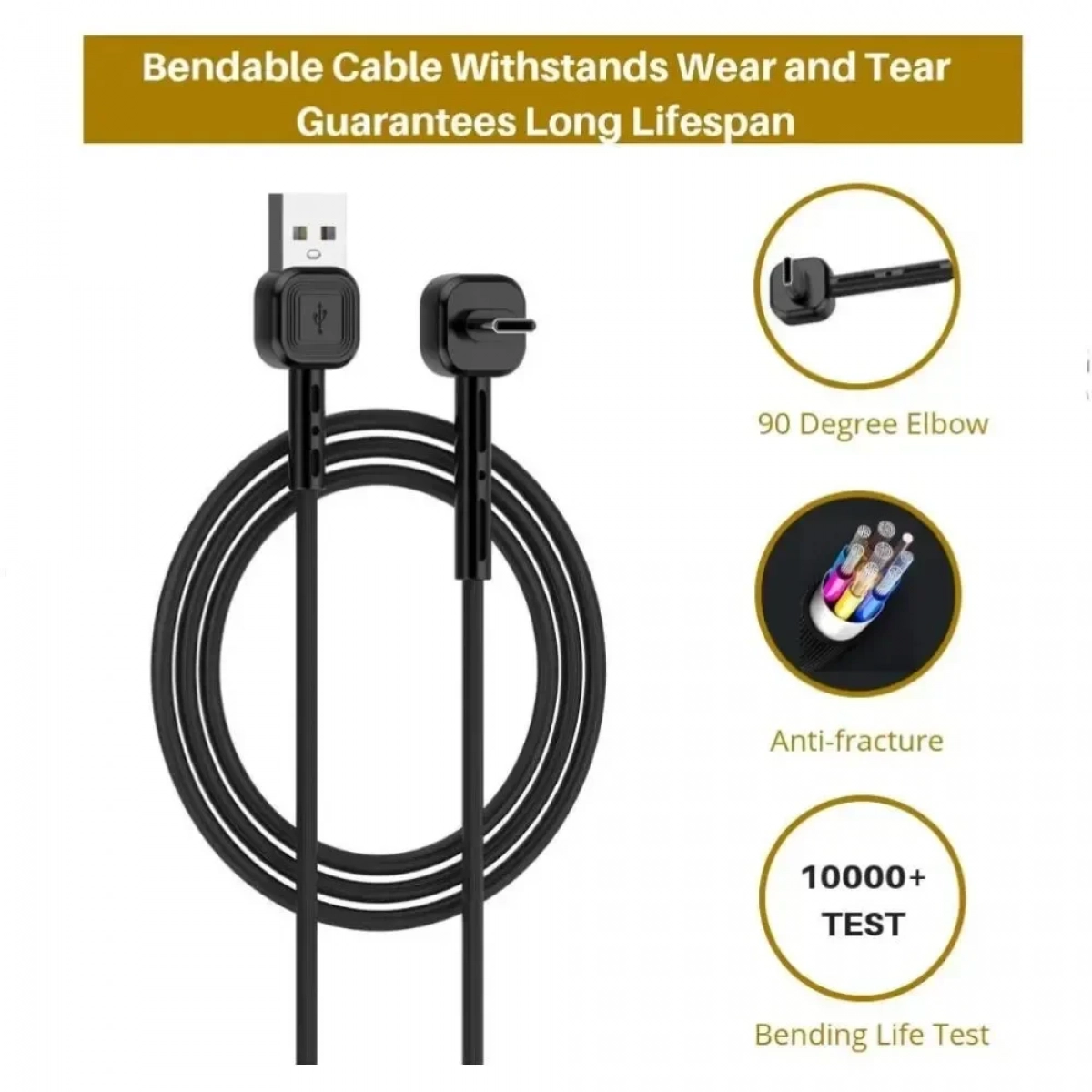 Καλώδιο Awei CL-66 USB to 90° Type C 2.4A, σε μαύρο χρώμα - Photo9