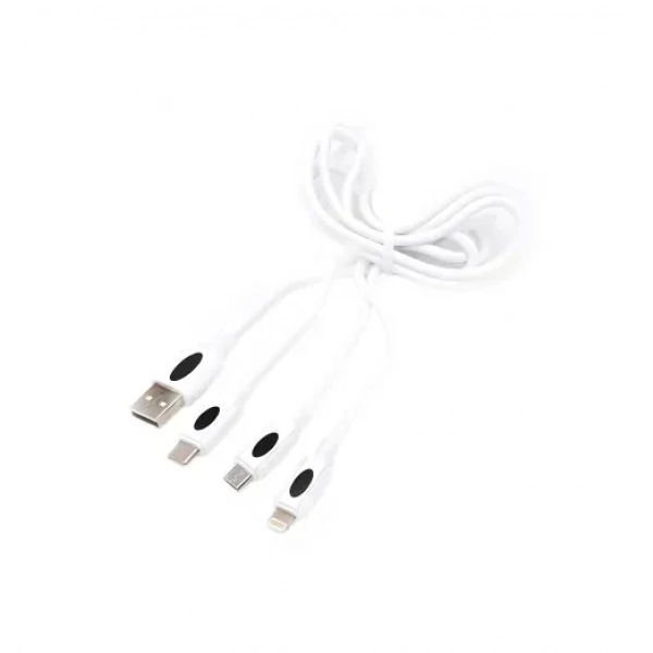 Καλώδιο Φόρτισης USB 3 σε 1 Ipipoo KP-11 120cm 3Α, σε λευκό χρώμα