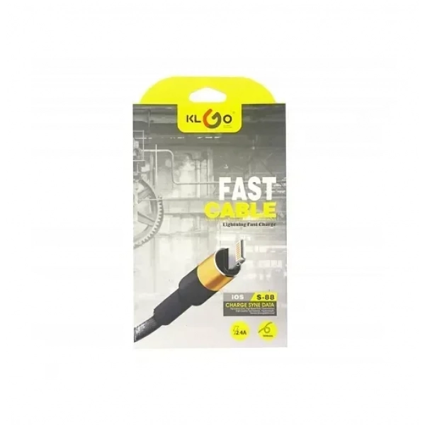 Καλώδιο USB υψηλής ποιότητας KLGO S-88 για iPhone / iPAD για γρήγορη φόρτιση και μεταφορά δεδομένων 1m, σε κίτρινο χρώμα