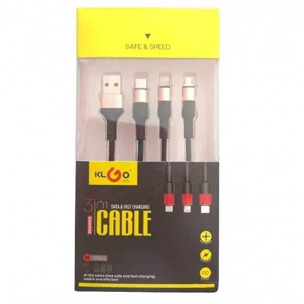 KLGo Braided USB to Lightning / Type-C / micro USB Cable Μαύρο 1.2m (S-688)
