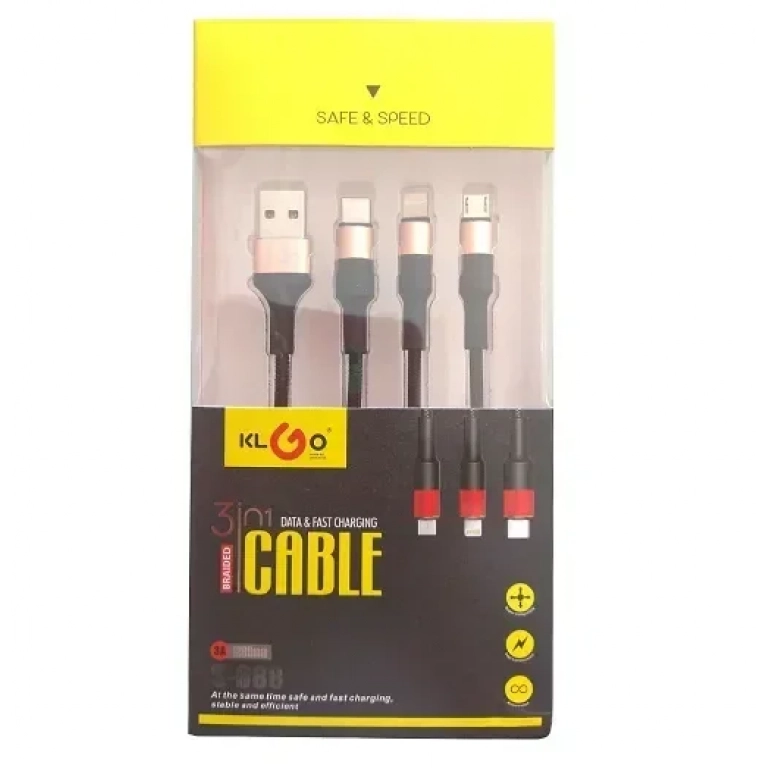 KLGo Braided USB to Lightning / Type-C / micro USB Cable Μαύρο 1.2m (S-688)