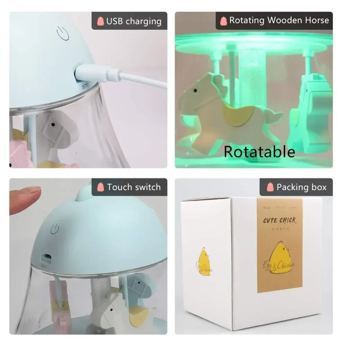 Παιδικό φωτιστικό καρουζέλ – Cute Chick Baby Light, σε μπλε χρώμα