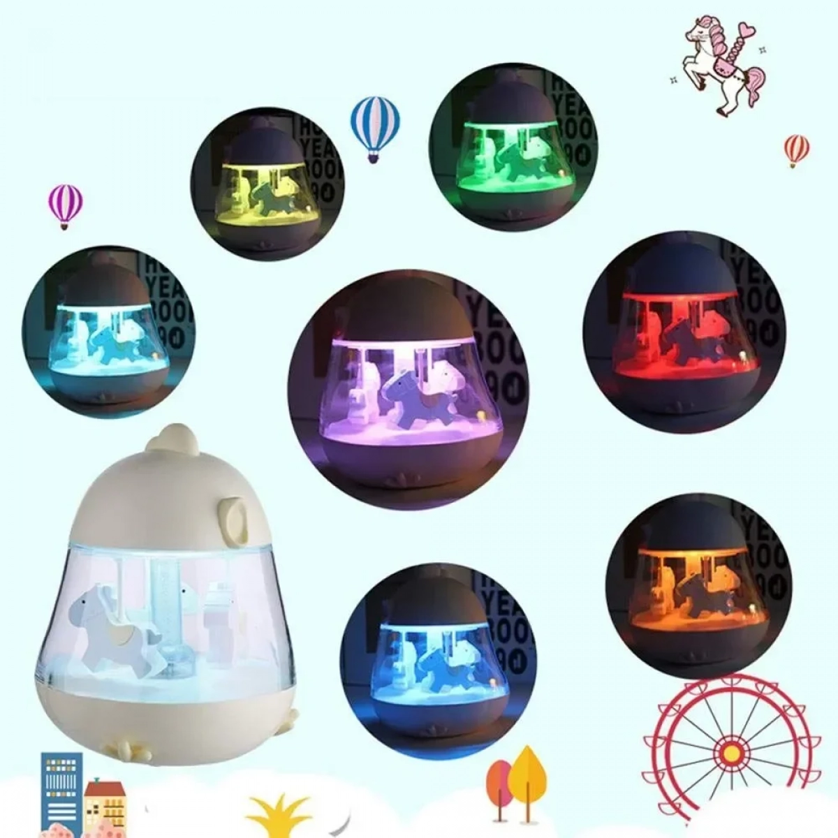 Παιδικό φωτιστικό καρουζέλ – Cute Chick Baby Light, σε μπλε χρώμα