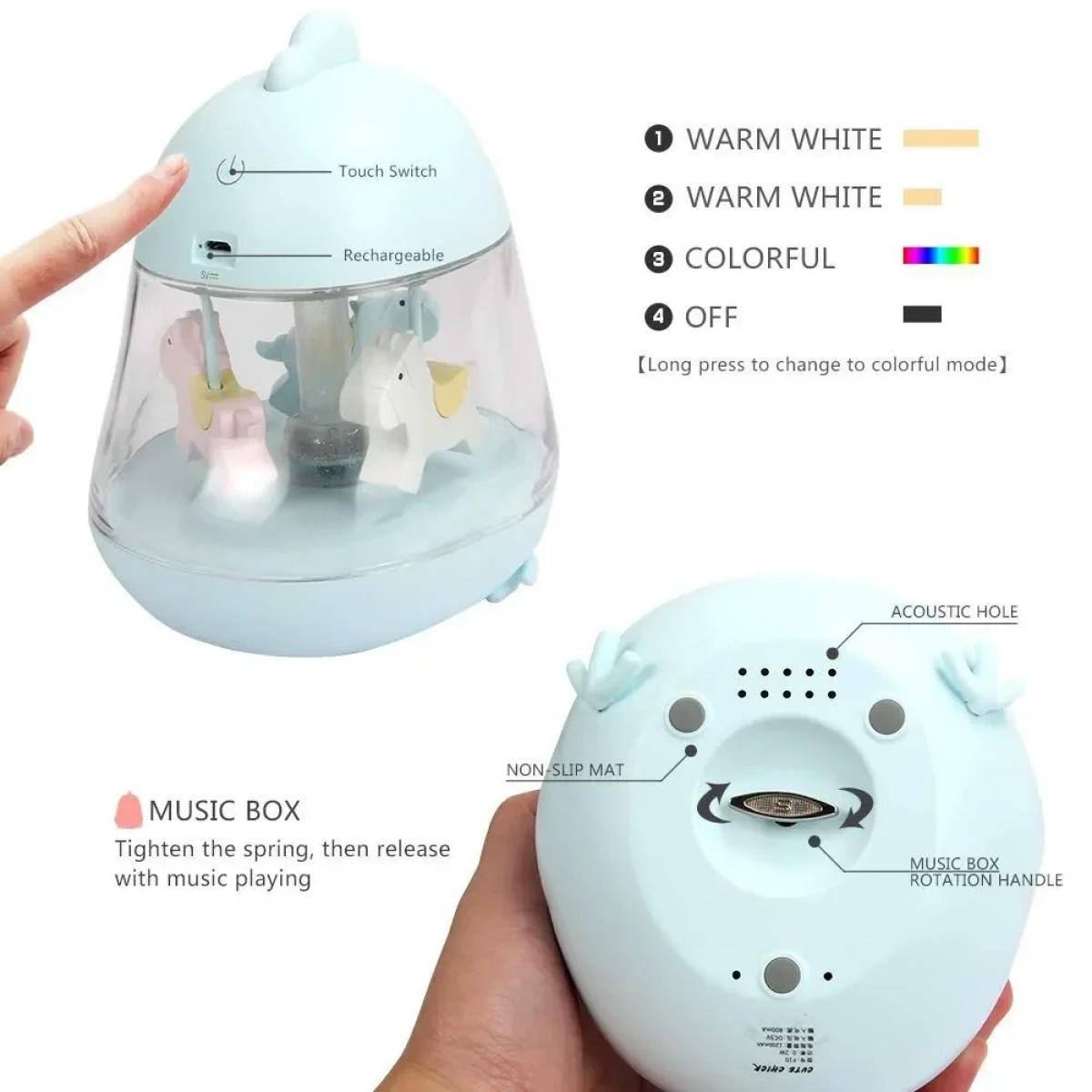Παιδικό φωτιστικό καρουζέλ – Cute Chick Baby Light, σε μπλε χρώμα
