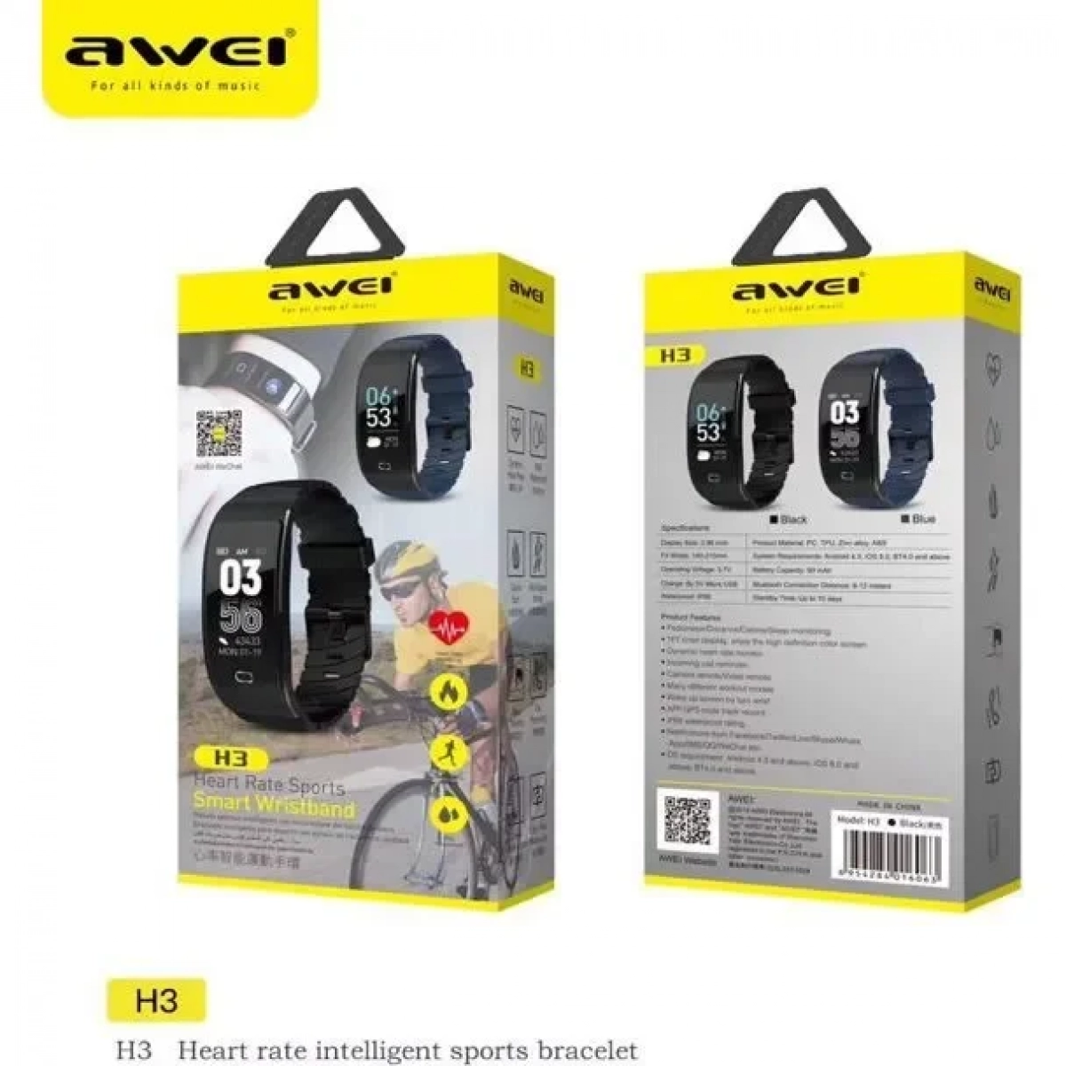 Smartwatch Μέτρησης σφυγμών Sports Wristband - Awei H3, σε μαύρο χρώμα