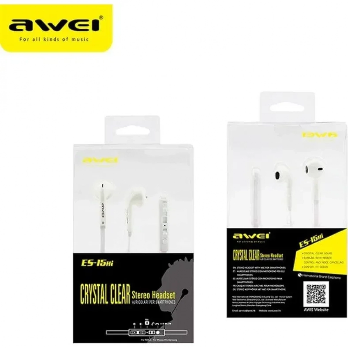 HandsFree Ακουστικά Awei ES-15Hi, σε λευκό χρώμα