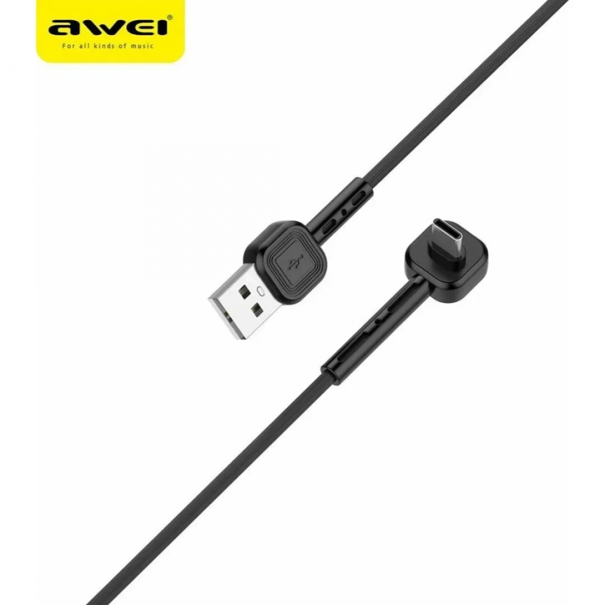 Καλώδιο Awei CL-66 USB to 90° Type C 2.4A, σε μαύρο χρώμα