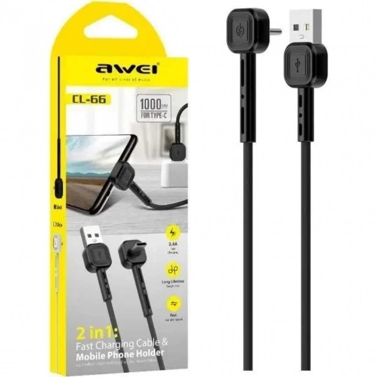 Καλώδιο Awei CL-67 USB to 90° Micro USB 2.4A, σε μαύρο χρώμα