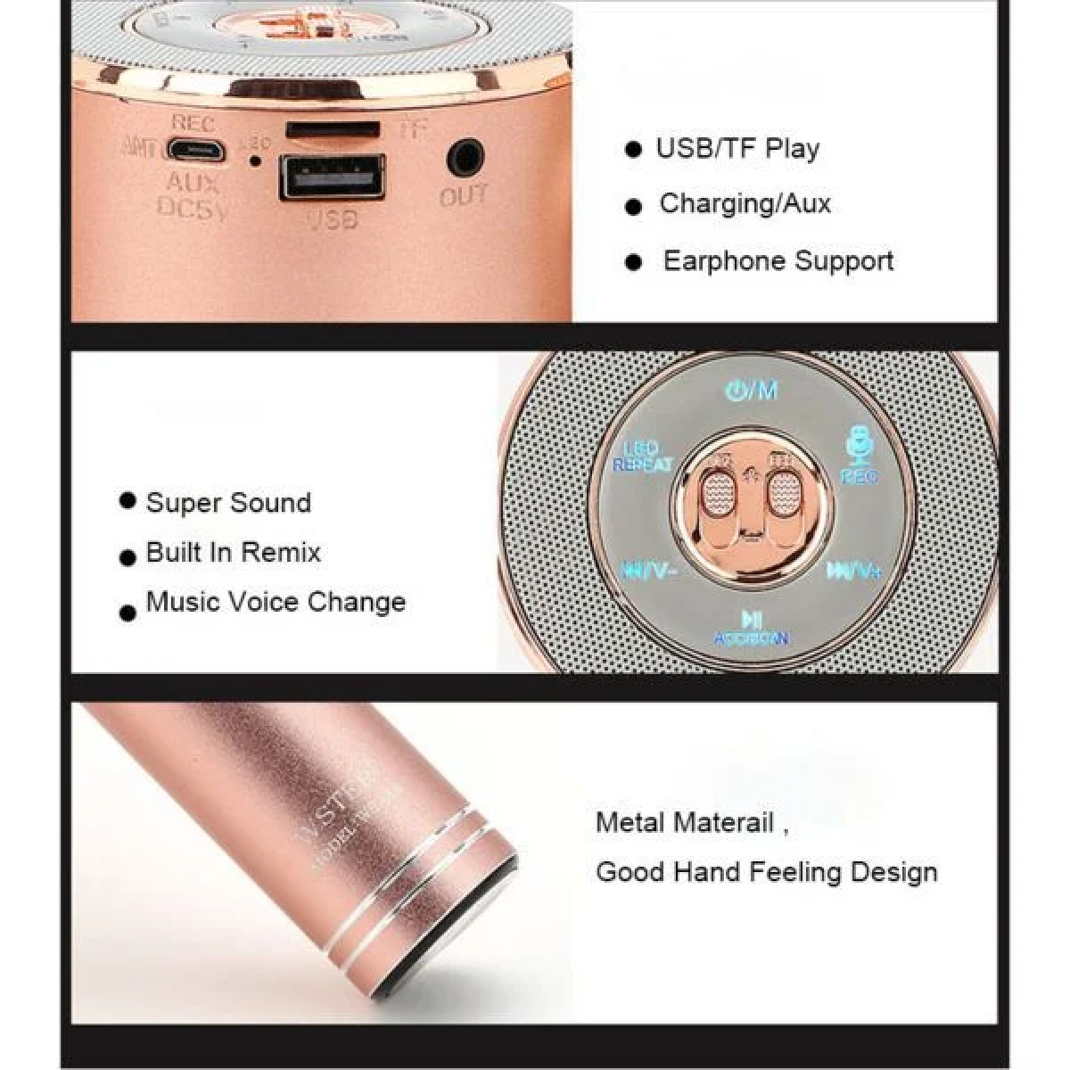 Wster WS-669 Ασύρματο Bluetooth Μικρόφωνο με Ενσωματωμένο Ηχείο & Disco LED – Ρόζ