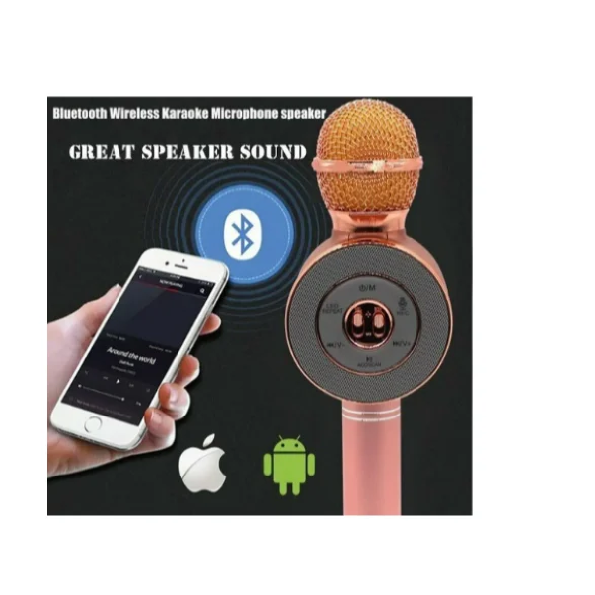 Wster WS-669 Ασύρματο Bluetooth Μικρόφωνο με Ενσωματωμένο Ηχείο & Disco LED – Ρόζ