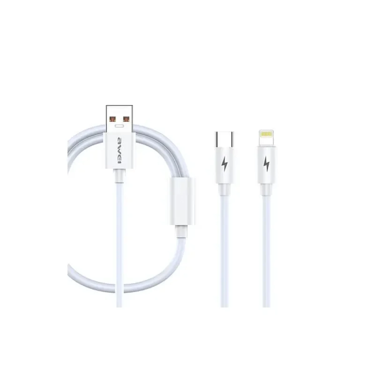 Καλώδιο φόρτισης Awei CL-79 2 σε 1, USB to Lightning / Type-C, σε λευκό χρώμα