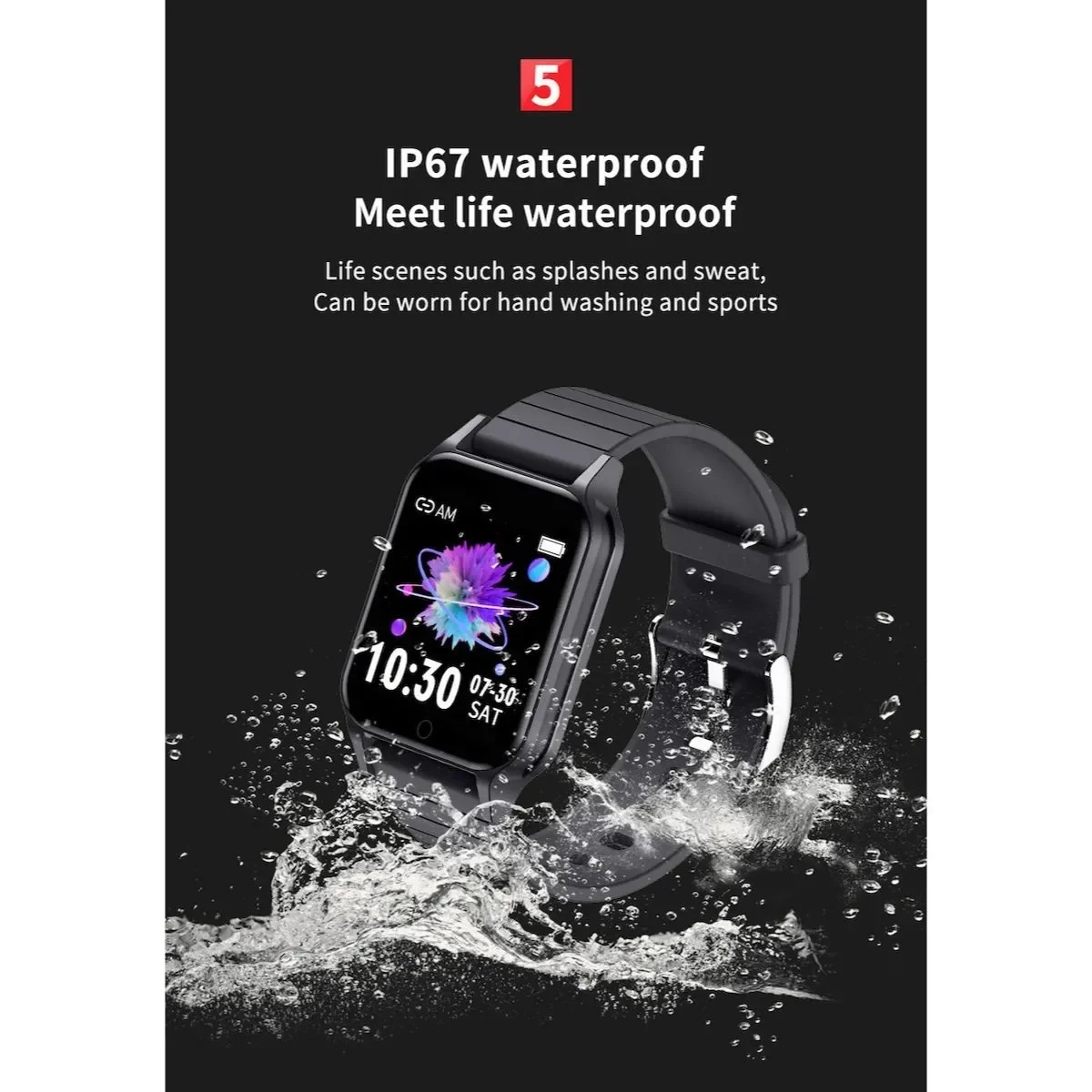Smartwatch ρολόι T96 με Bluetooth, Μέτρηση Παλμών, Καταγραφή Βημάτων και Ύπνου, Αδιάβροχο IP67 (Μαύρο)