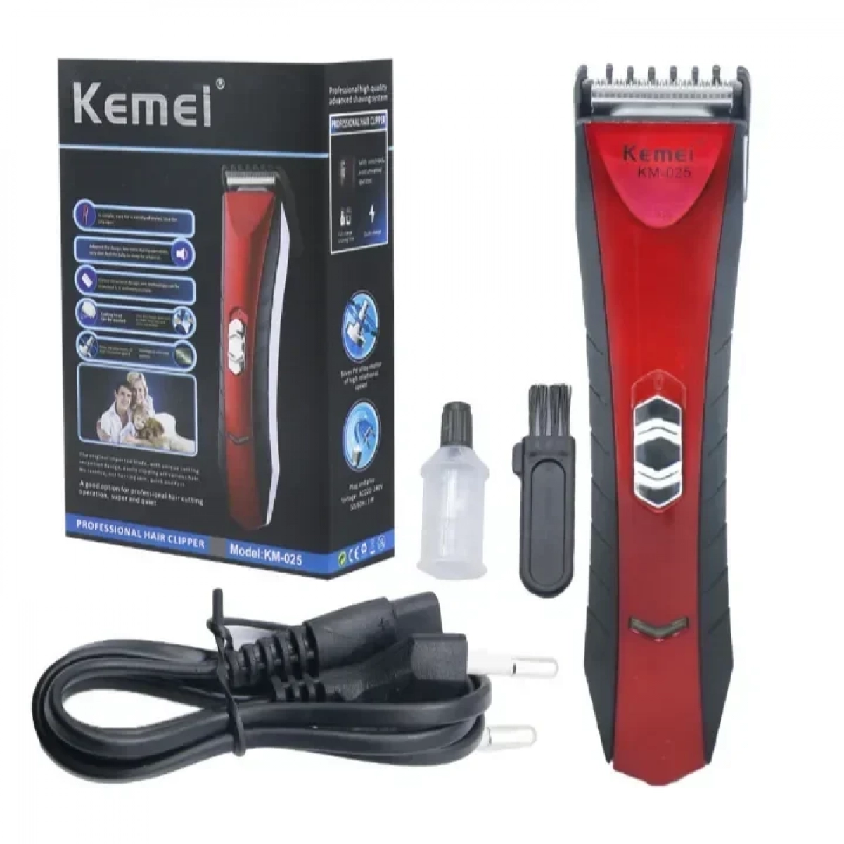 Kemei KM-025 Επαναφορτιζόμενη Κουρευτική Μηχανή Κόκκινηc