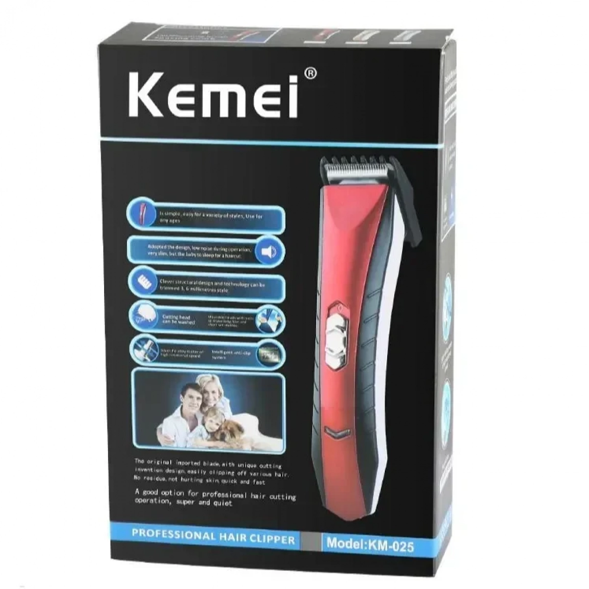 Kemei KM-025 Επαναφορτιζόμενη Κουρευτική Μηχανή Κόκκινηb