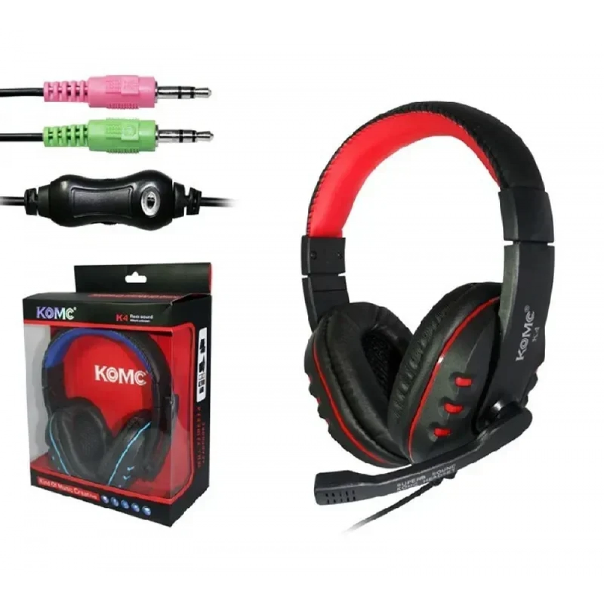 Ενσύρματα Stereo Ακουστικά Gaming KOMC K4 με Μικρόφωνο, σε κόκκινο/μαύρο χρώμα