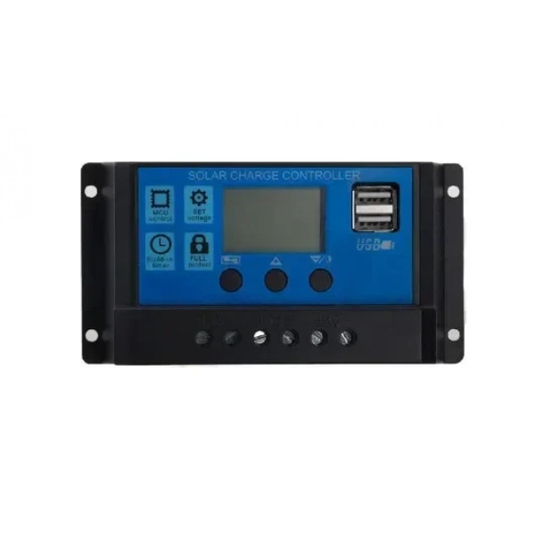 Ρυθμιστής Φόρτισης PWM 30A 12/24V με Οθόνη και Διπλή Θύρα USB