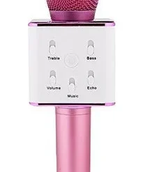 Ασύρματο Bluetooth Μικρόφωνο Karaoke Q7 με Ενσωματωμένο Ηχείο, σε ροζ χρώμα