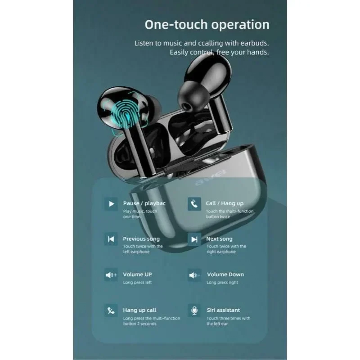 Ασύρματα In Ear Ακουστικά Bluetooth με Βάση Φόρτισης Awei T29, σε μαύρο χρώμα