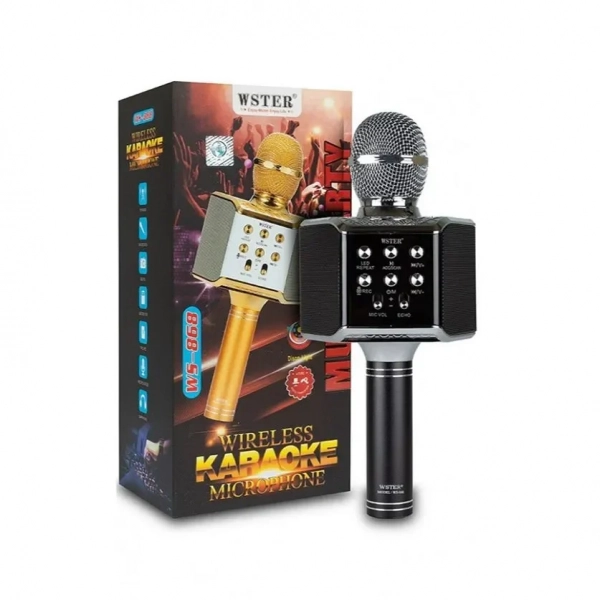 Ασύρματο Μικρόφωνο Karaoke WS-868 με Ενσωματωμένο Ηχείο, σε μαύρο χρώμα